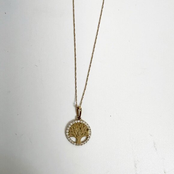 14K YELLOW GOLD TREE OF LIFE PENDANT NECKLACE WITH CUBIC ZIRCONIA - Picture 11 of 14